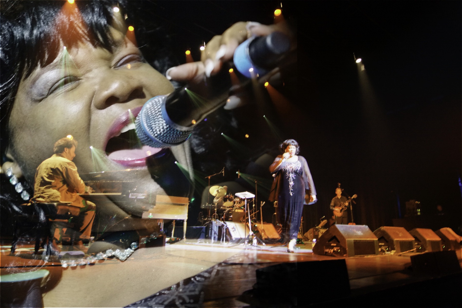 Nora Jean performing with a microphone onstage