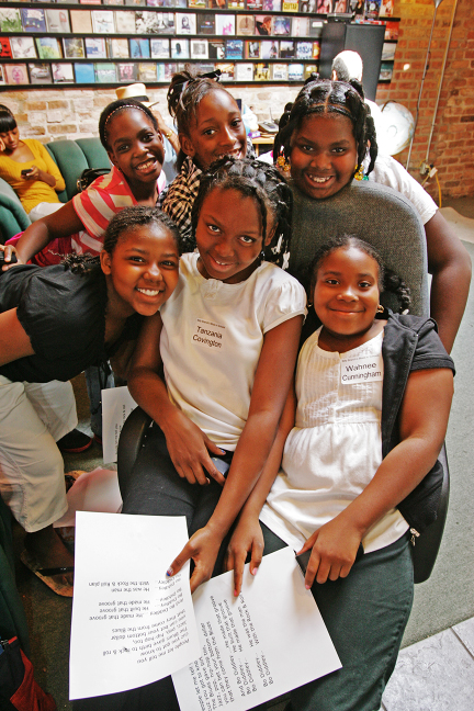 Young Blues education participants gathered with their lyric sheets